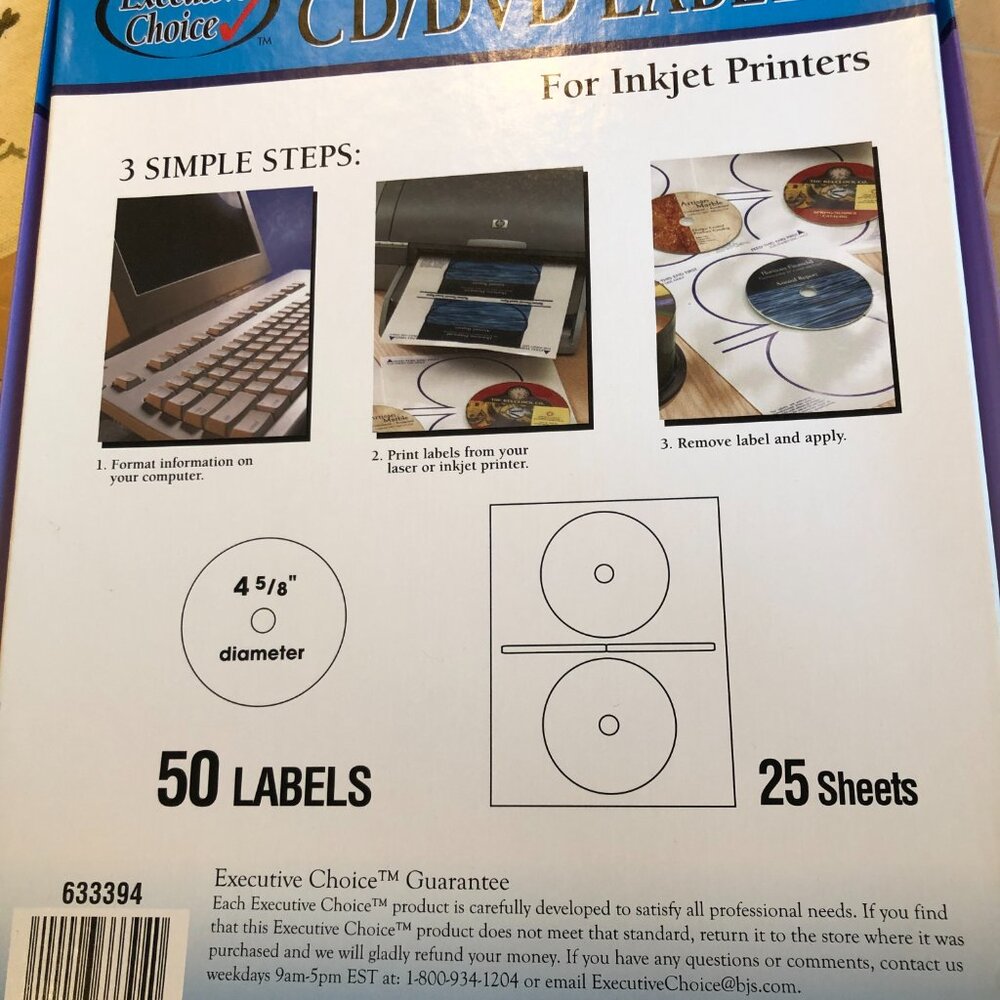 Executive Choice Glossy Inkjet CD/DVD Labels for Inkjet Printers 18 Labels - Picture 3 of 6